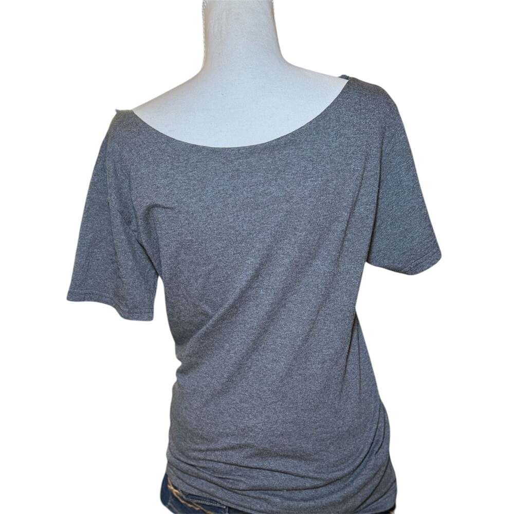 Red Sox Off Shoulder T Shirt Womens Gray Wide Neck Slouchy‎ Casual Baseball Tee - Picture 2 of 5